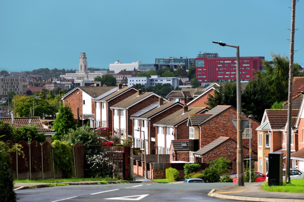 Barnsley Town Hall, Hospital and College Seen From Rotherham Road, Monk Bretton