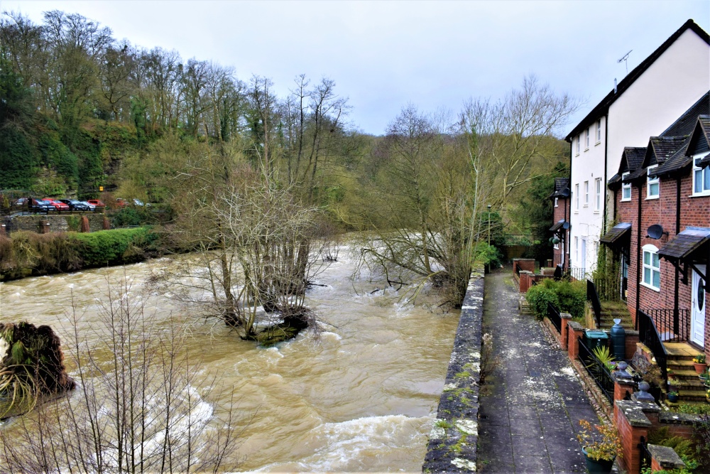 The river Teme at Ludlow in flood.