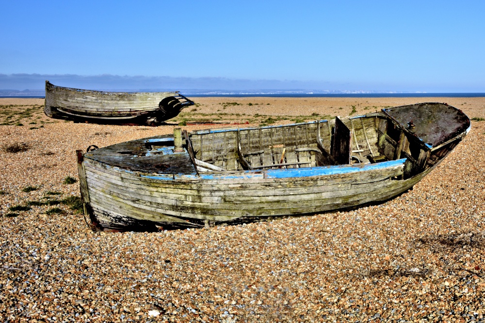 Photograph of Derelict Boats on the Dungeness Shingle