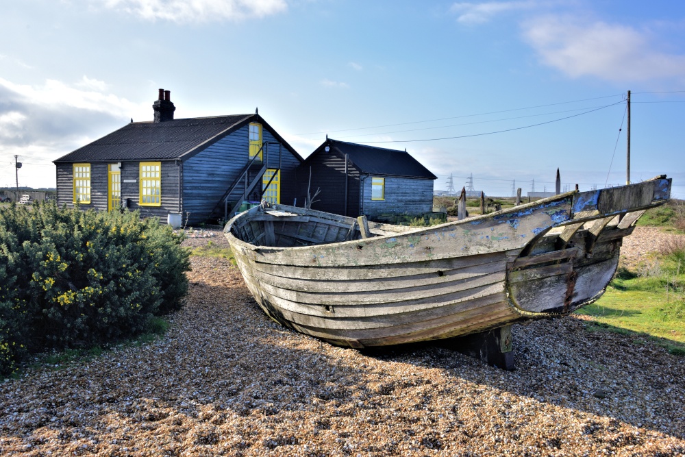 Derek Jarman's old House (prospect Cottage) & Old Boat at Dungeness