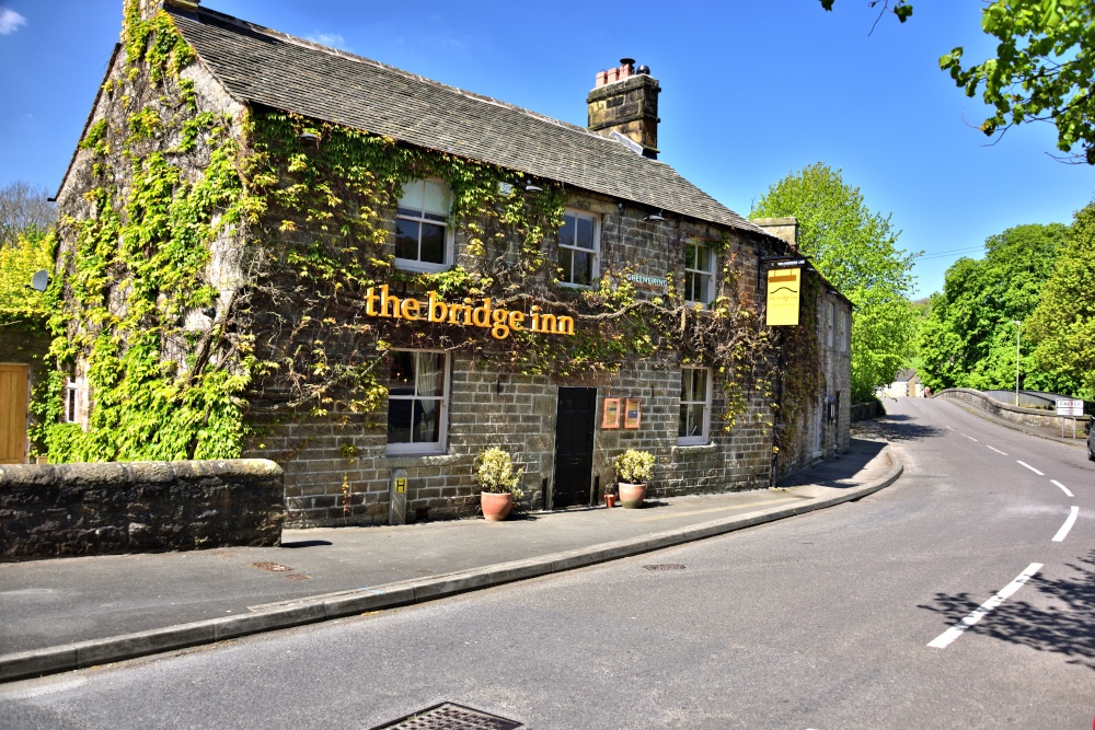 The Bridge Inn and the Bridge Over the River Derwent at Calver