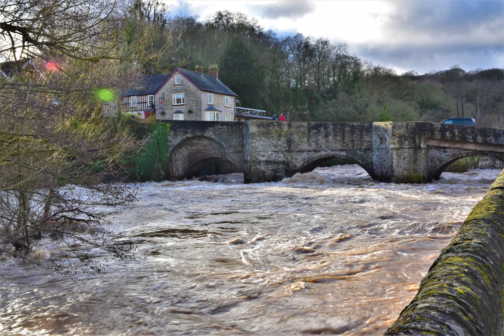 The River Teme in flood at Ludlow.