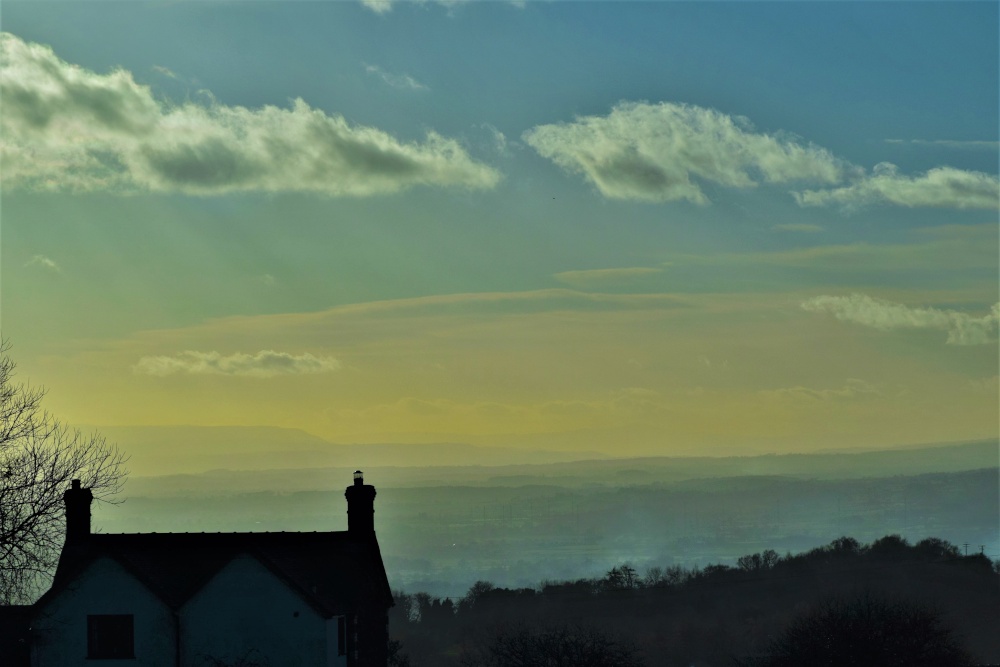 Looking west .on a misty afternoon from Cleehill.