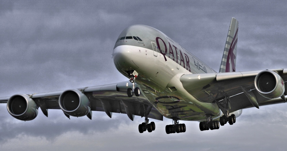 Qatar A380 Arriving at Heathrow