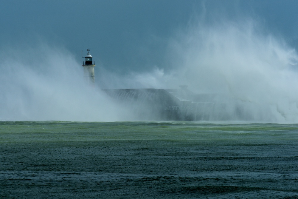 Photograph of Storm Francis Battering the Lighthouse at Newhaven