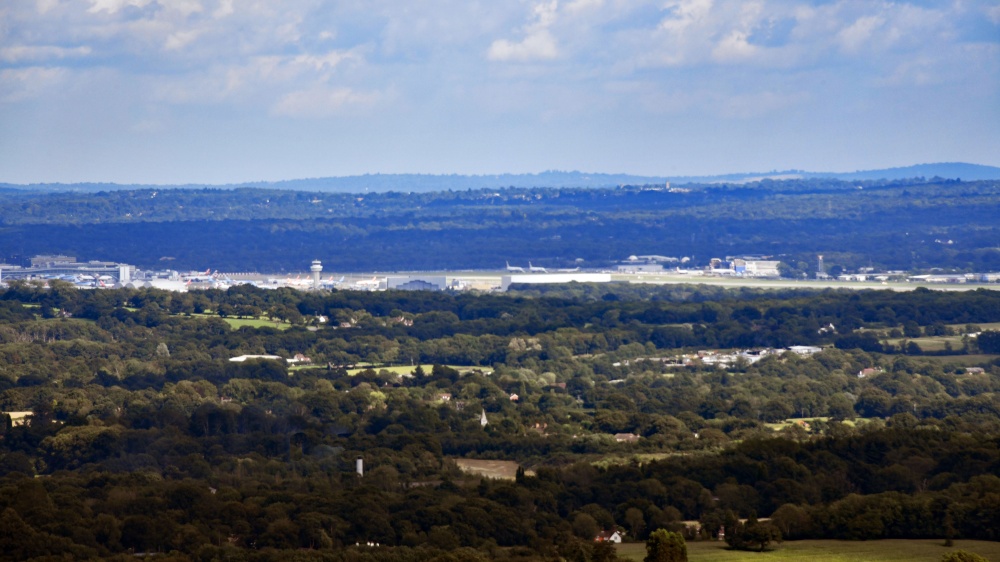Gatwick Airport from Leith Hill, distance 15 miles
