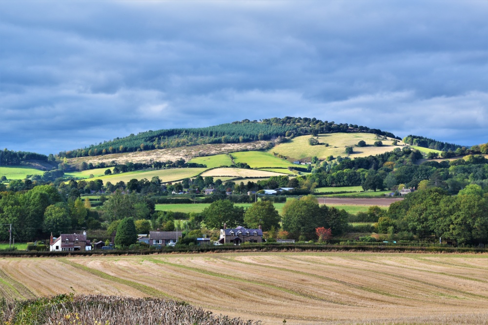 Cottages at Broome with Iron age Hillfort in the background.