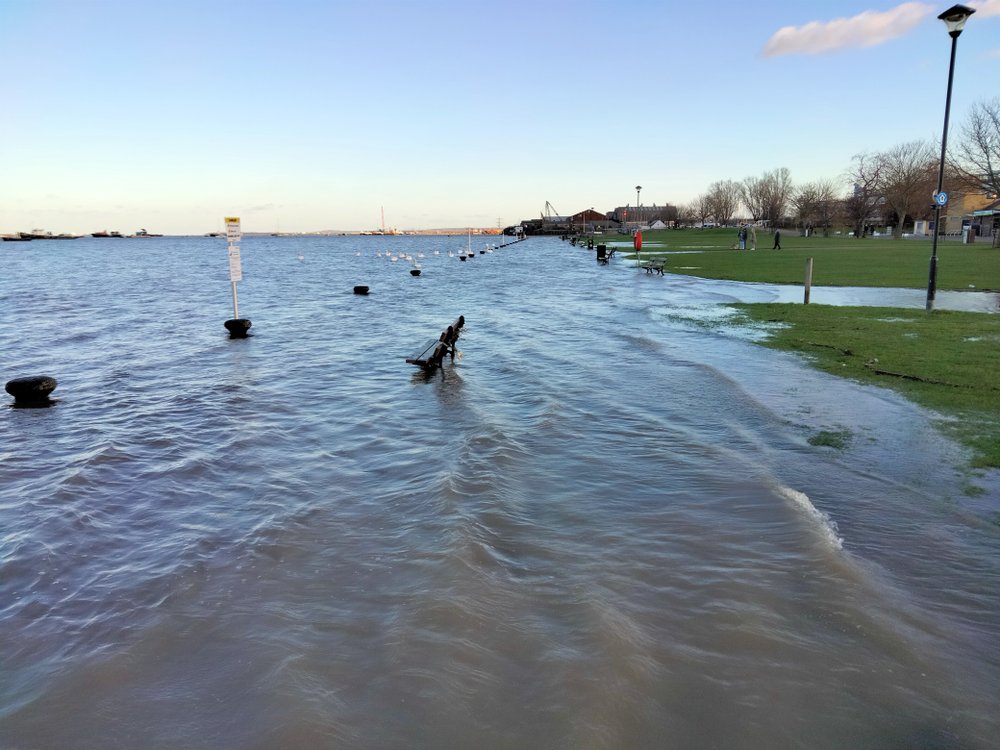 Gravesend Promenade Flooded After a Very High Tide.
