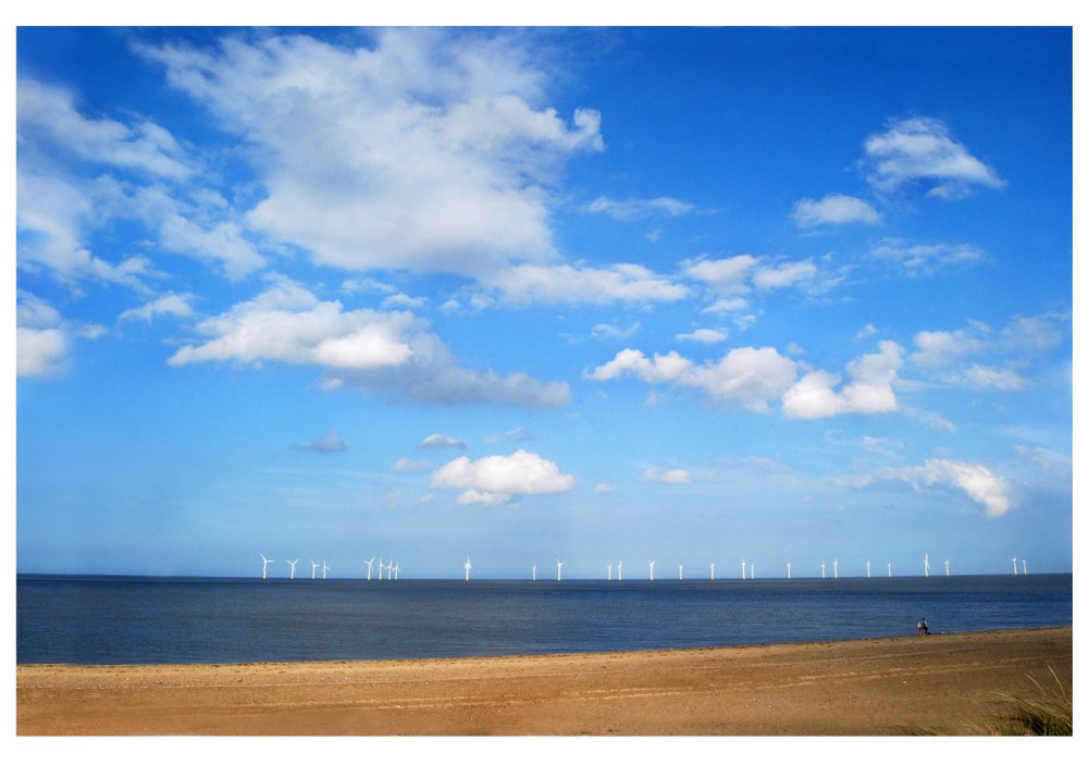 Wind farm off a beach near Sheringham