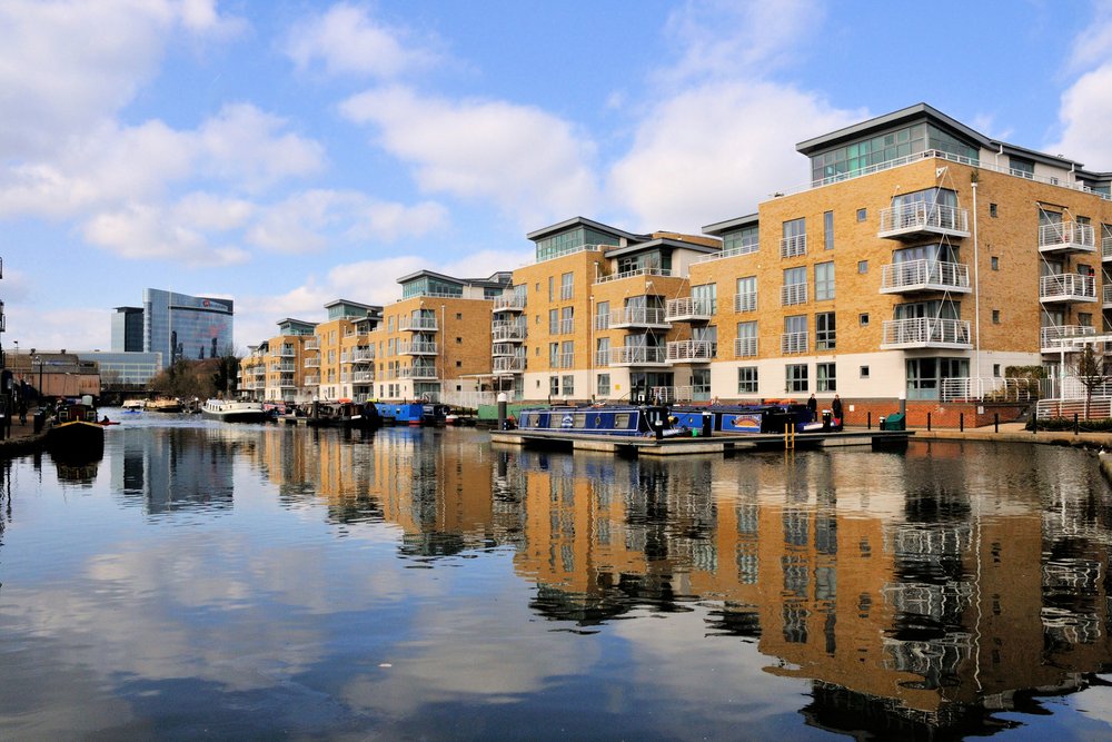 Brentford Island Moorings with Reflections in the River Brent
