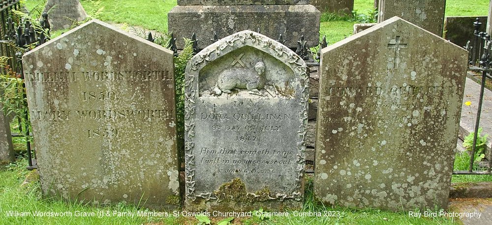 Grave of Poet William Wordsworth (L), St Oswolds Churchyard, Grasmere, Cumbria 2023